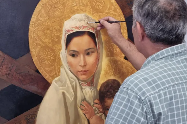 Artist paints Kazakh Mary and Child for only Marian shrine in Kazakhstan